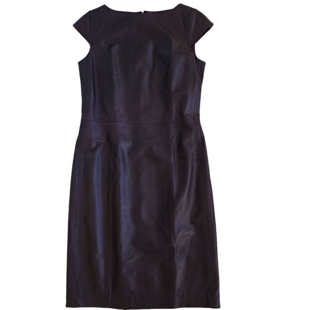 Worth New York Womens Genuine Leather Cap Sleeve Sheath Dress Dark Purple Size 0